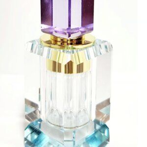 Anthropologie Home Cut Glass Perfume Bottle Decorative Blue Clear Refillable